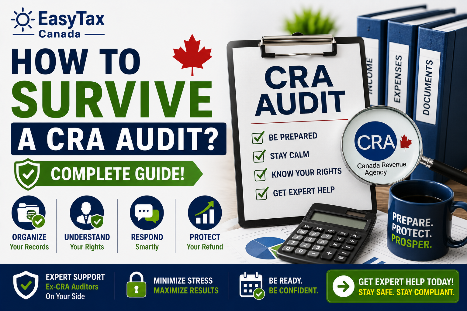 CRA audit guide for Canadian taxpayers explaining how to prepare for a Canada Revenue Agency audit, organize financial records, understand taxpayer rights, respond to audit requests, and protect your tax refund.