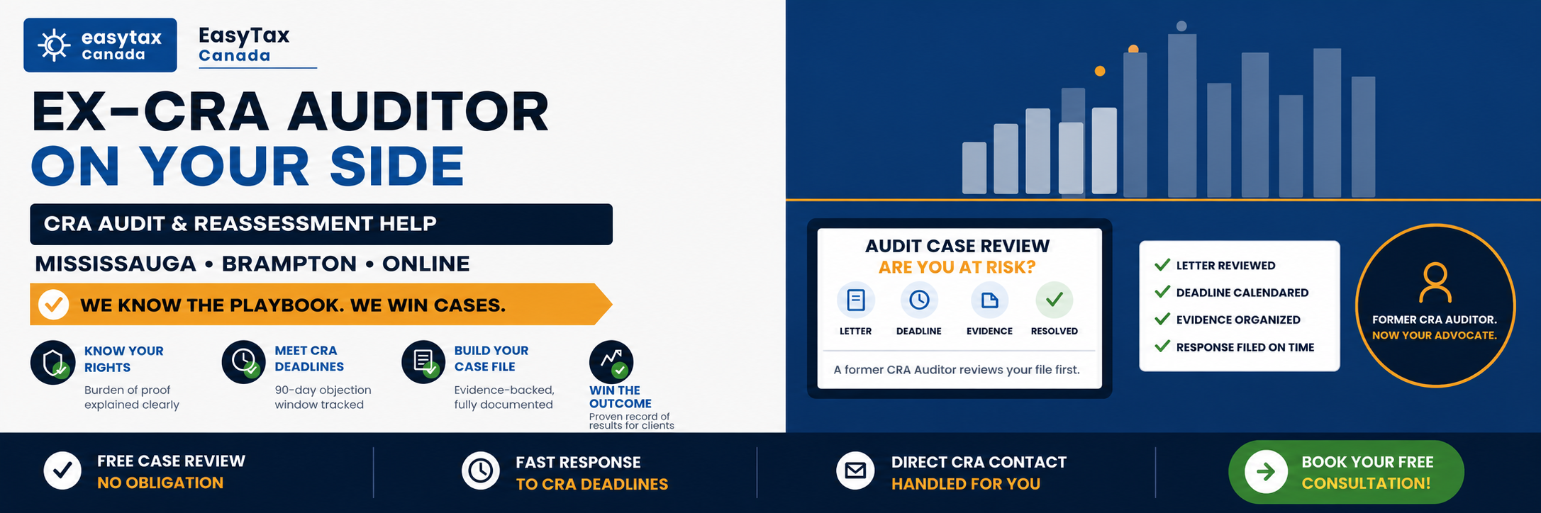 CRA audit help in Canada by EasyTax Canada featuring a former CRA auditor providing CRA audit representation, Notice of Reassessment assistance, tax dispute resolution, and CRA audit support for individuals and businesses in Mississauga, Brampton, and across Canada.